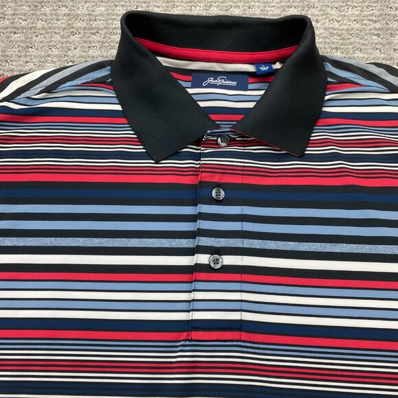 Jack Nicklaus Golf Shirt Men Large L Multicolored Stripes Black Red Blue White - Picture 2 of 9